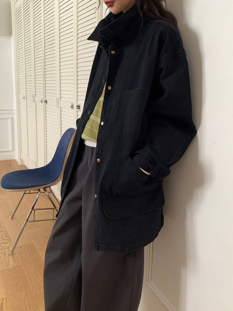 Unisex復古洗水細節寬鬆外套