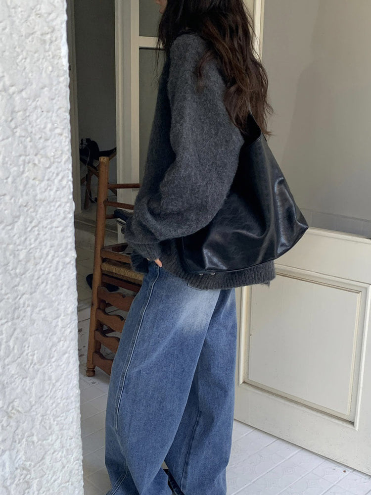 復古美刷色側前壓線細節牛仔褲