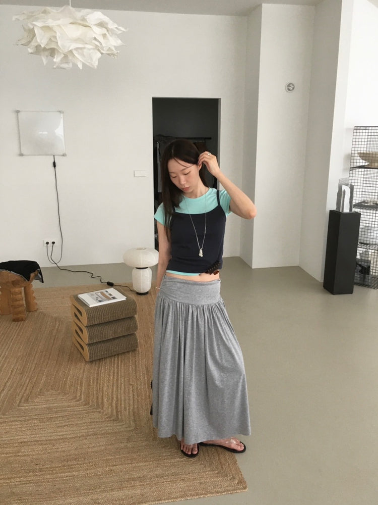 寬腰頭抓皺細節半裙