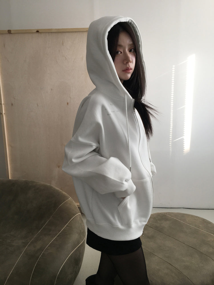 印花細節雙拉鏈連帽外套