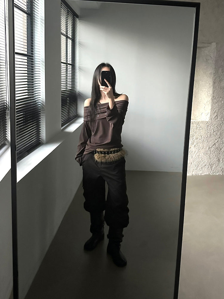 混色毛鐵扣細節腰帶