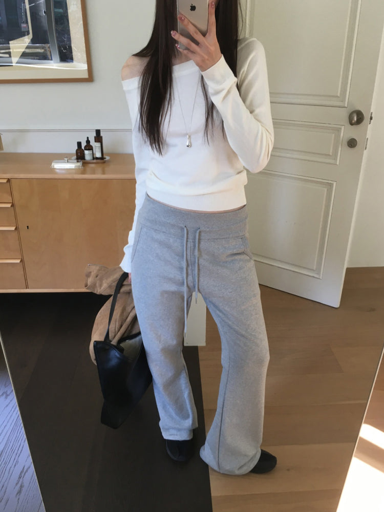 美色露肩修身針織上衣