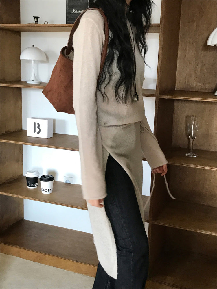 微透膚羊駝毛船領針織上衣