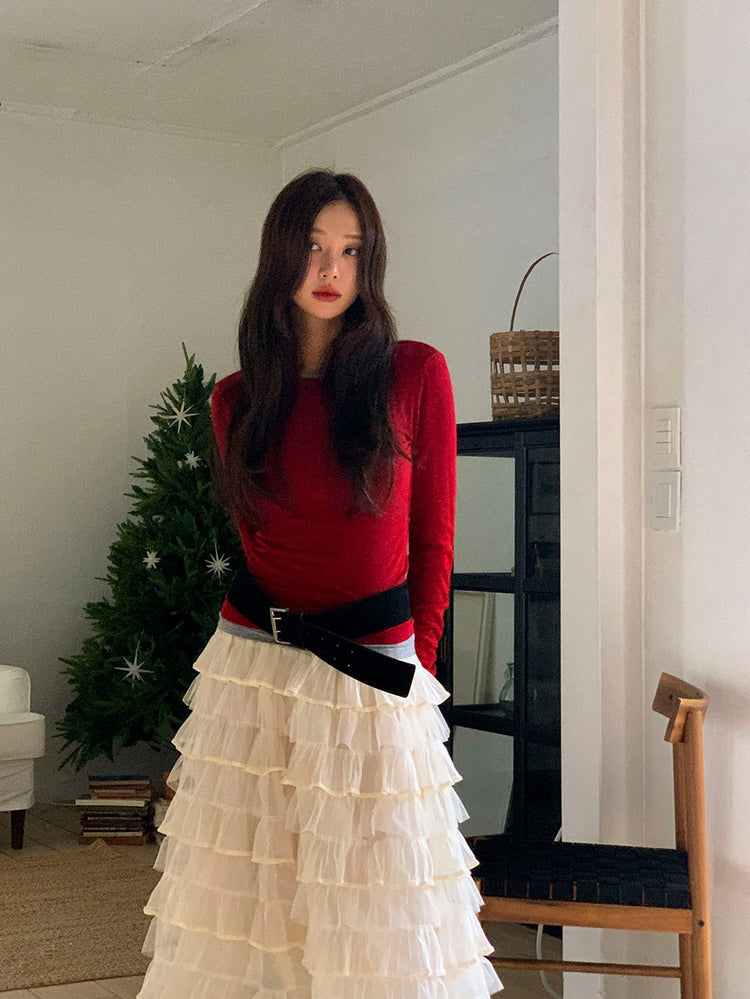 極美透紗蛋糕層次感及踝裙