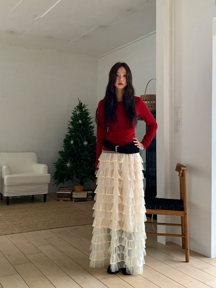 極美透紗蛋糕層次感及踝裙