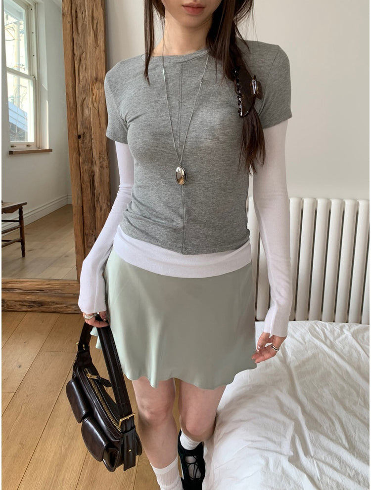 撞色層次感假兩件上衣