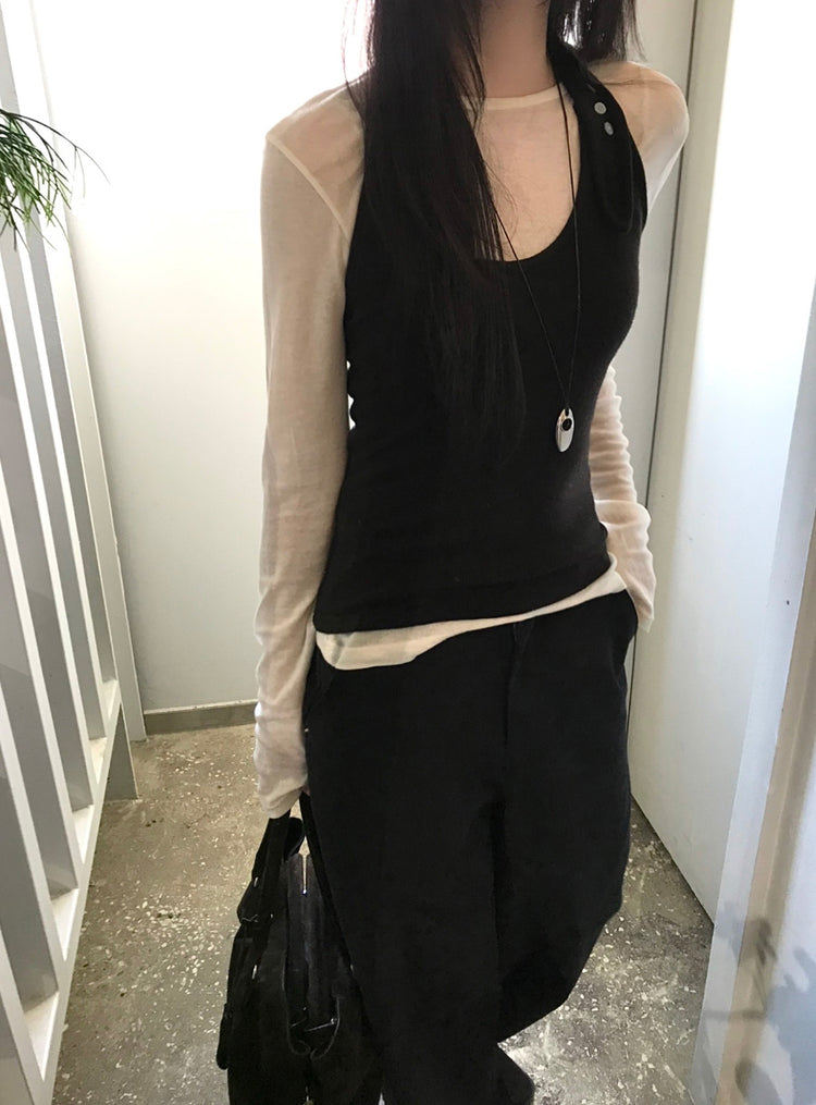 掛脖扣鈕細節背心