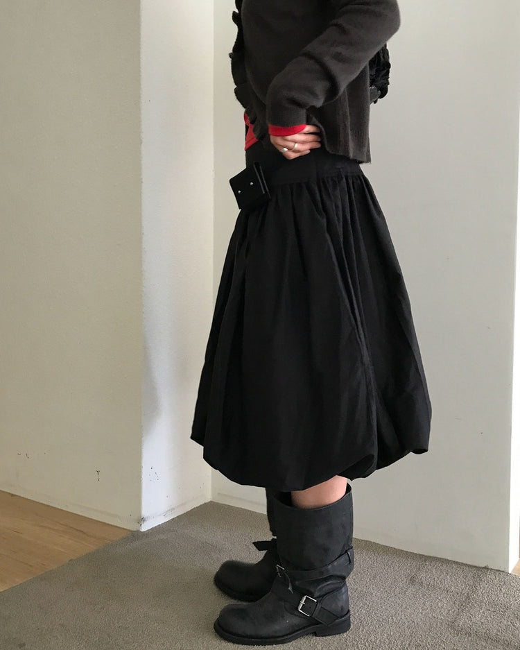 寬腰頭泡泡中裙