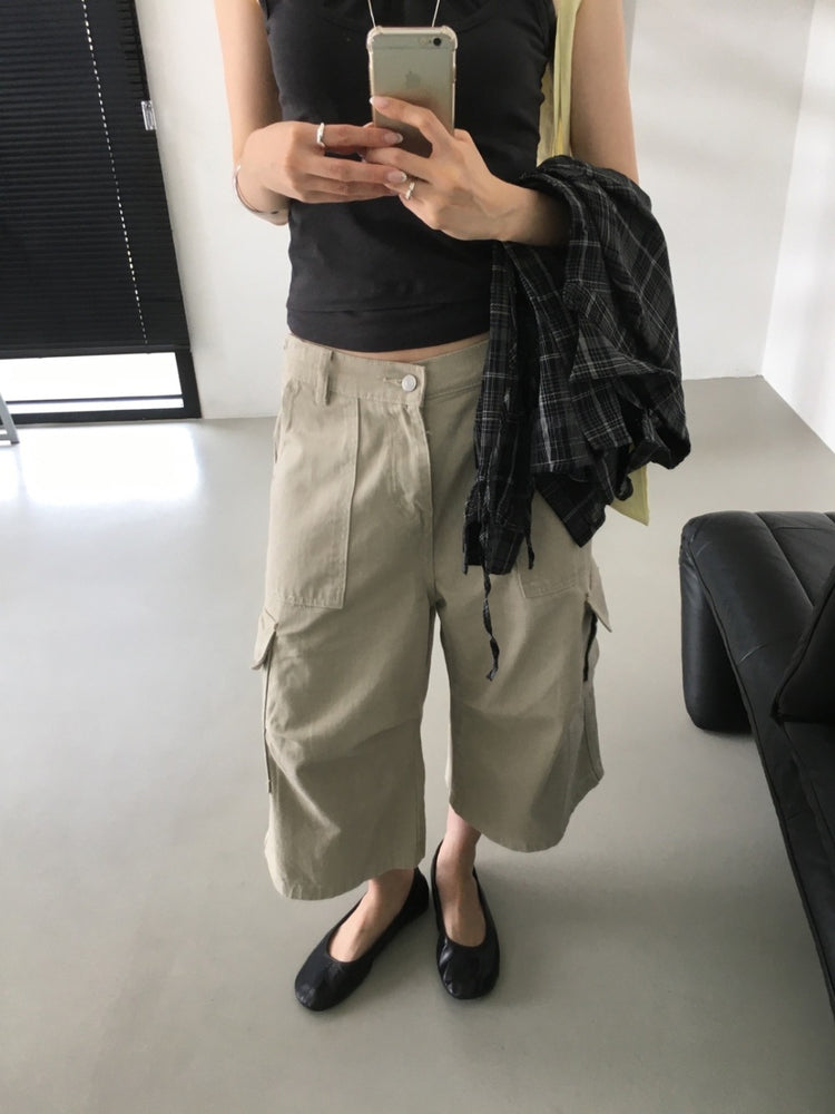 寬鬆工裝細節七分褲