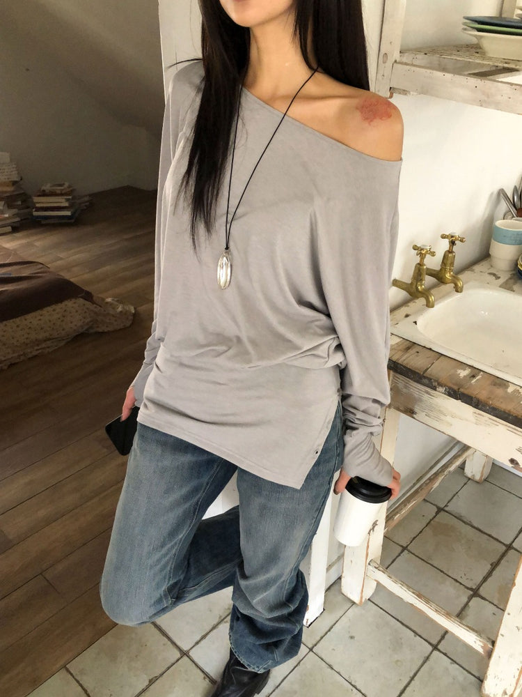 美肩側開叉指扣細節修腰連身裙