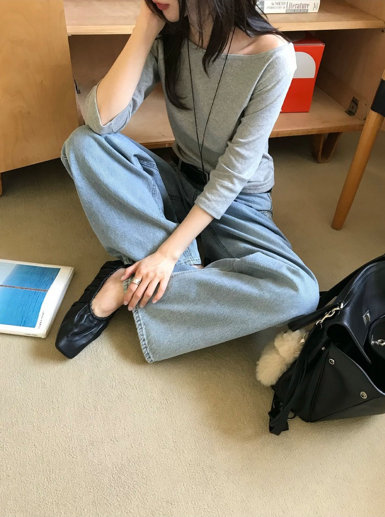 船領弧下擺七分袖上衣