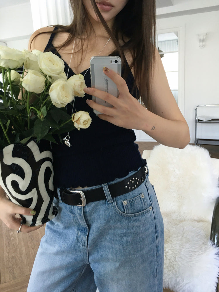 交疊蕾絲捲邊細節背心