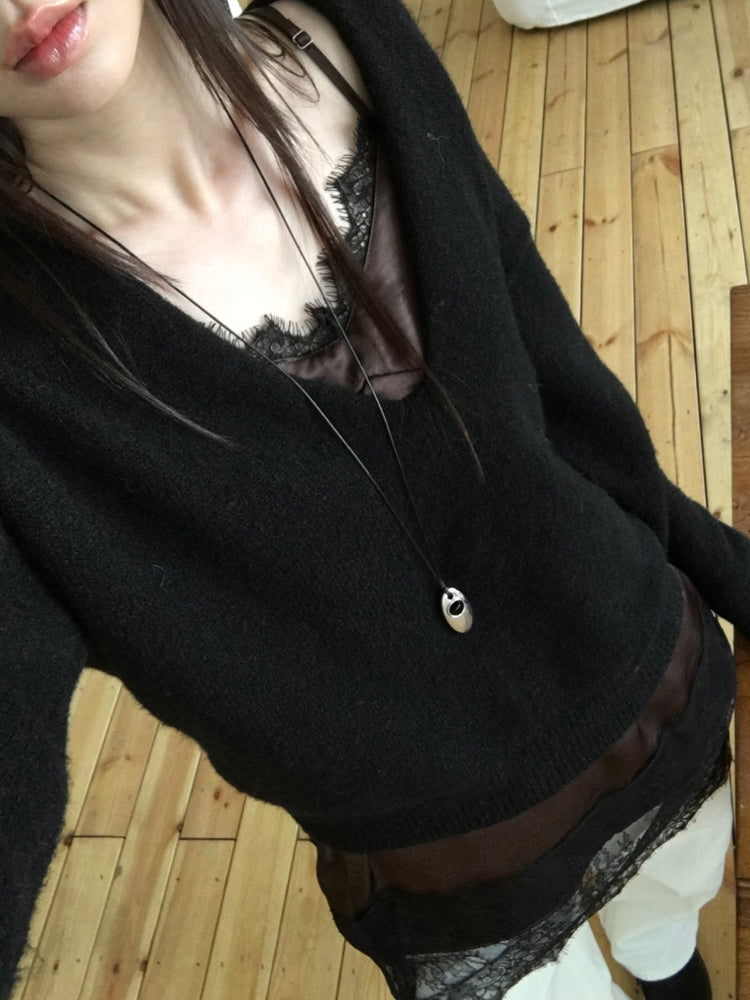 深V寬鬆針織毛衣