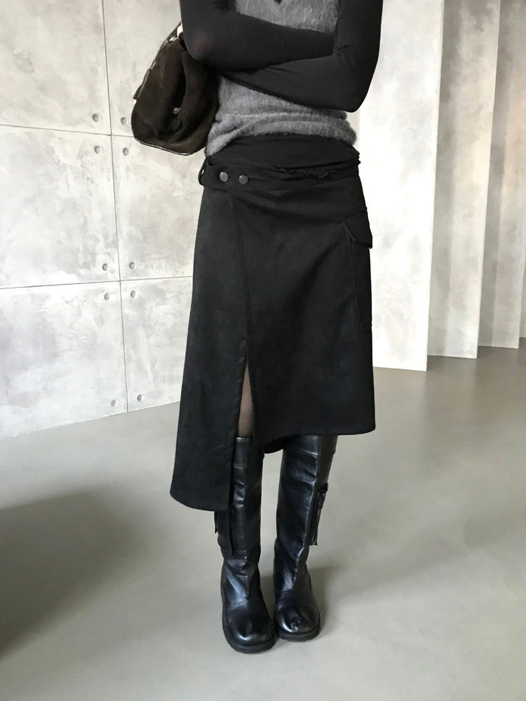 交疊側開叉不對稱細節裙