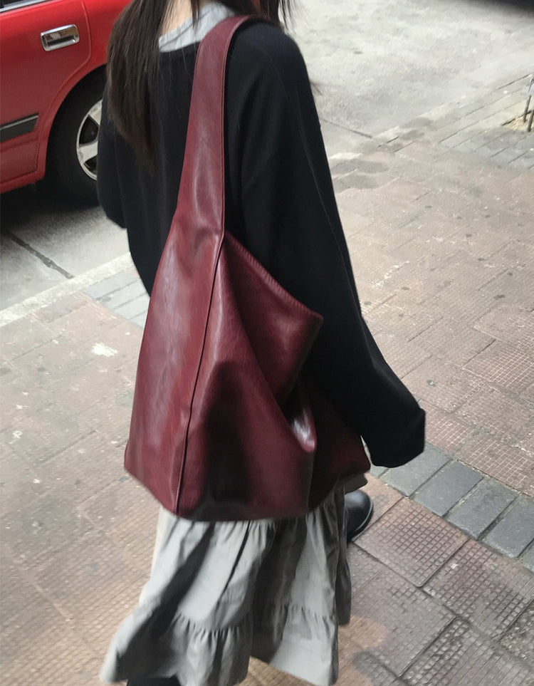 紋理寬肩帶容量袋