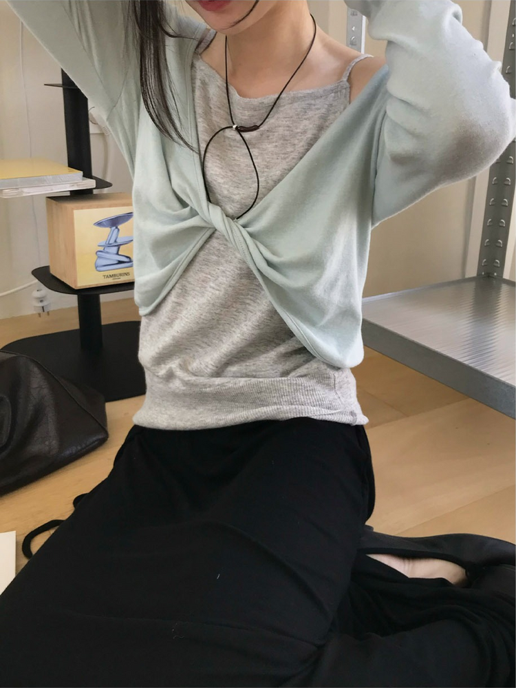 削肩細帶針織背心