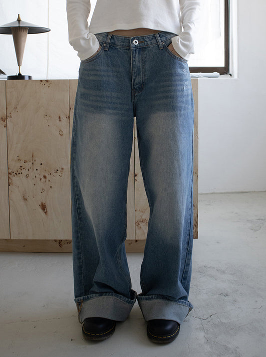 復古美色率性牛仔闊褲