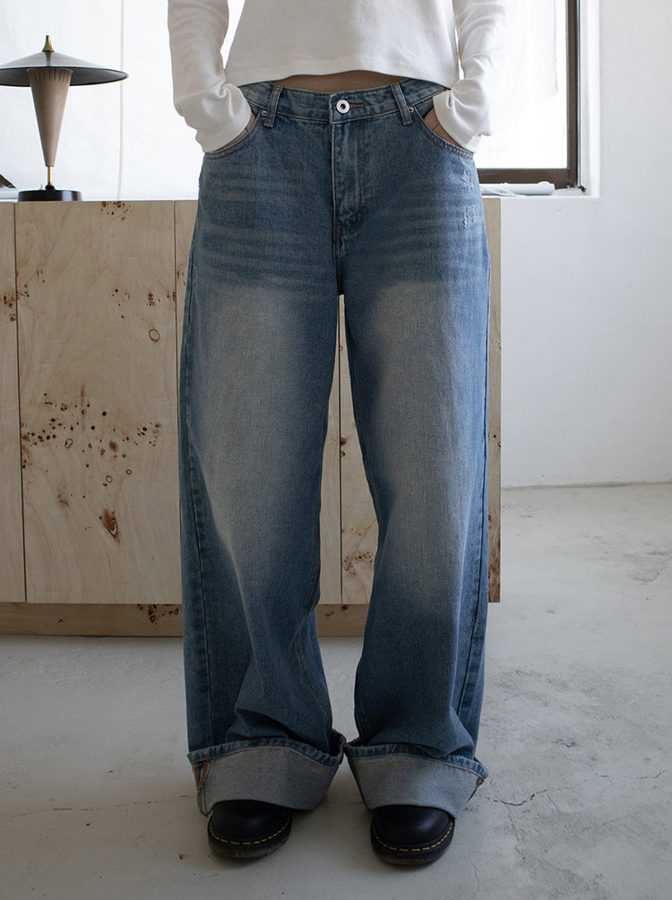 復古美色率性牛仔闊褲