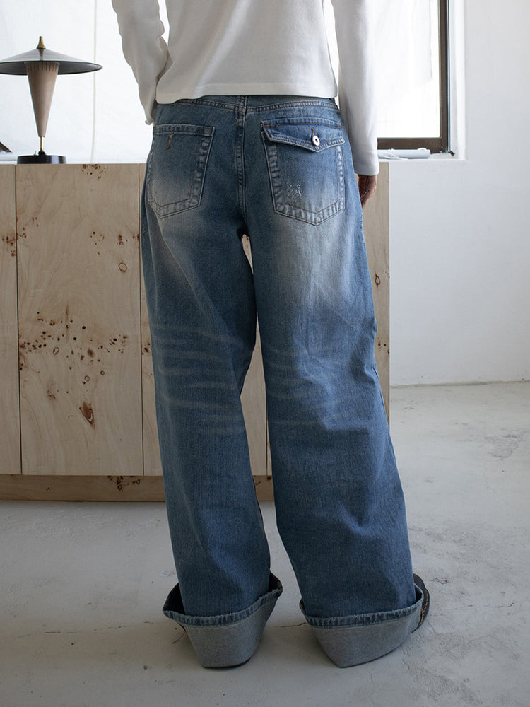 復古美色率性牛仔闊褲