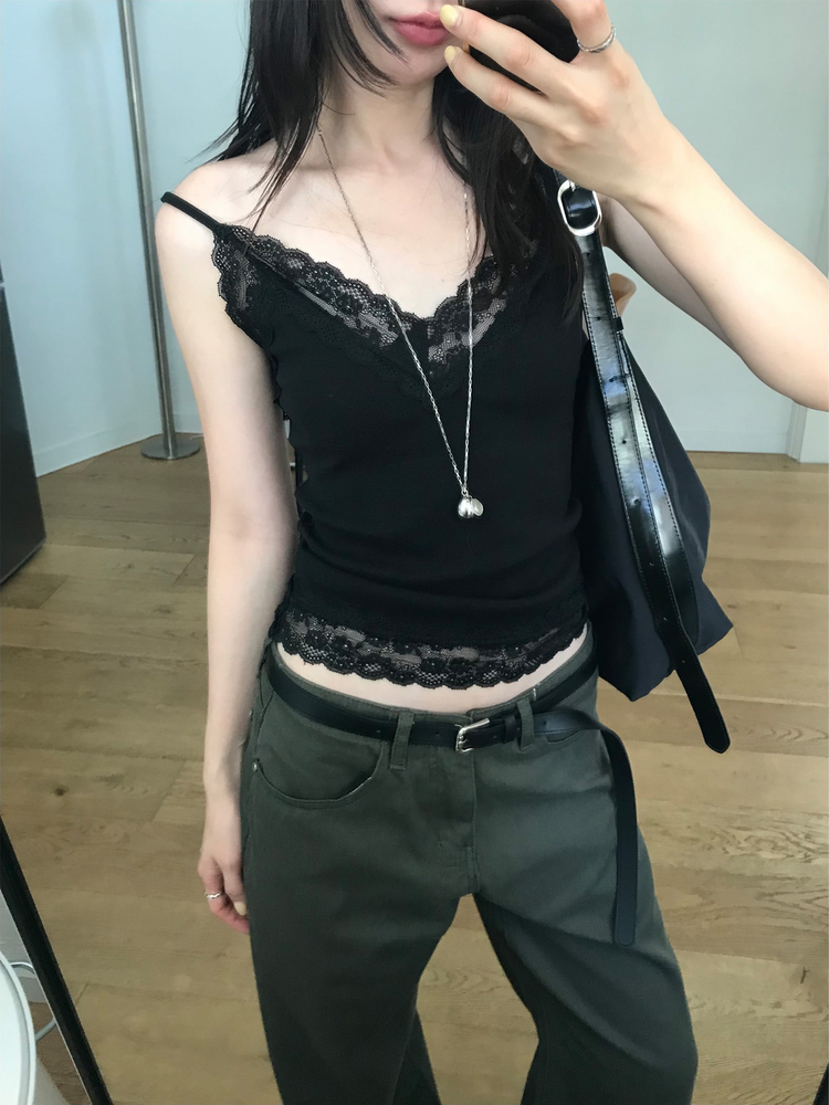 蕾絲邊V領背心