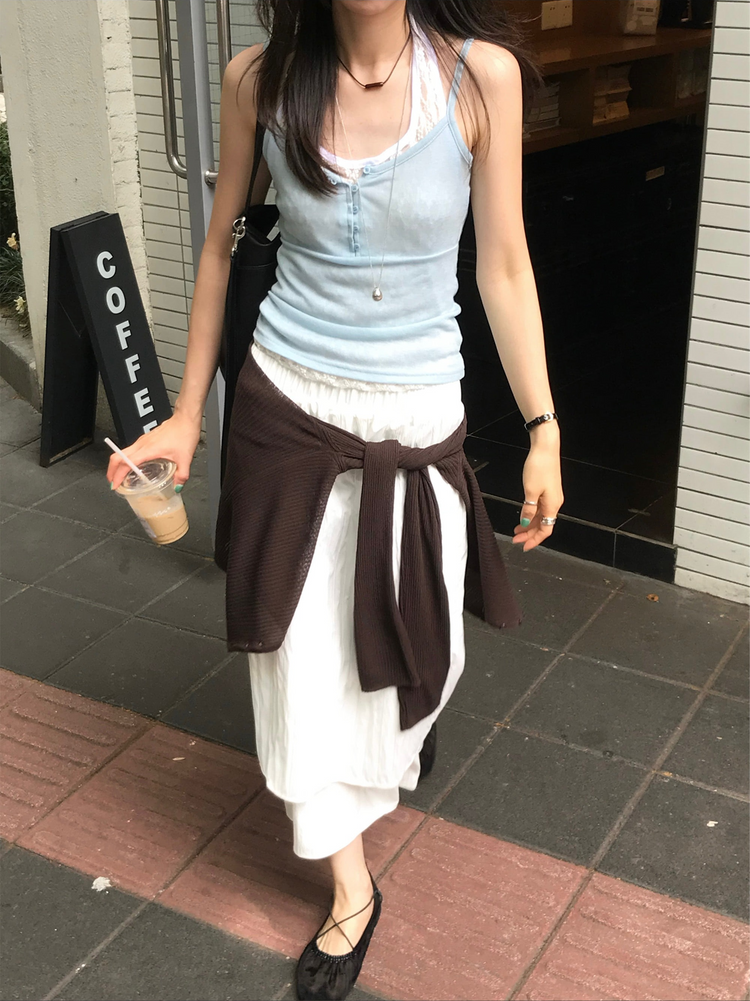 美色透膚扣鈕細節背心