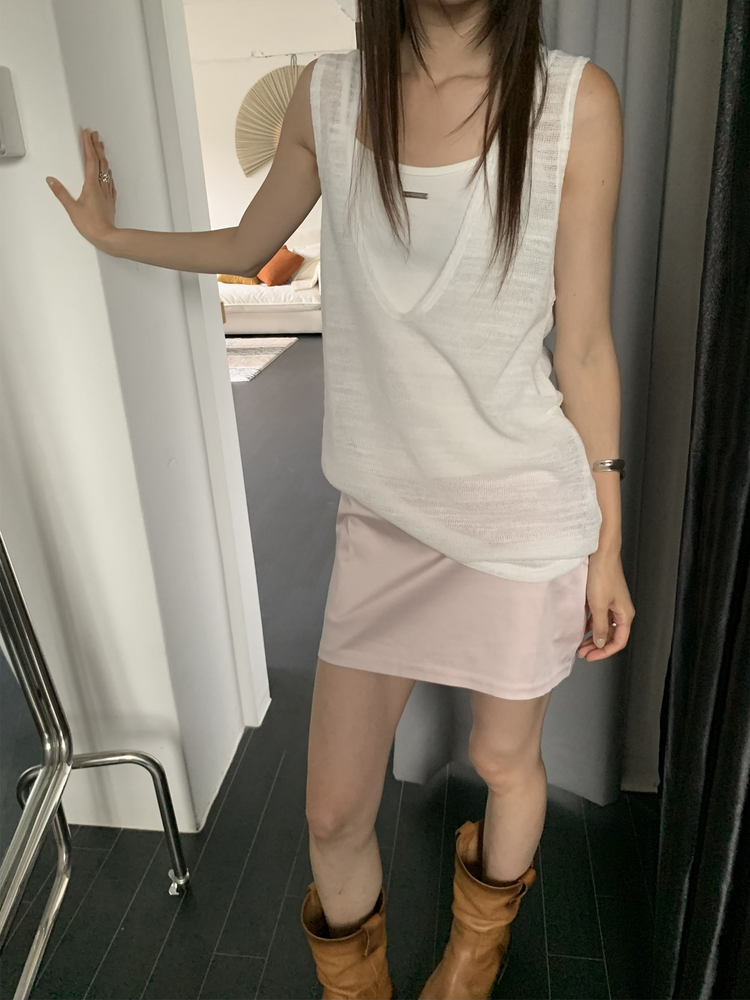 透膚紋理深V長上衣