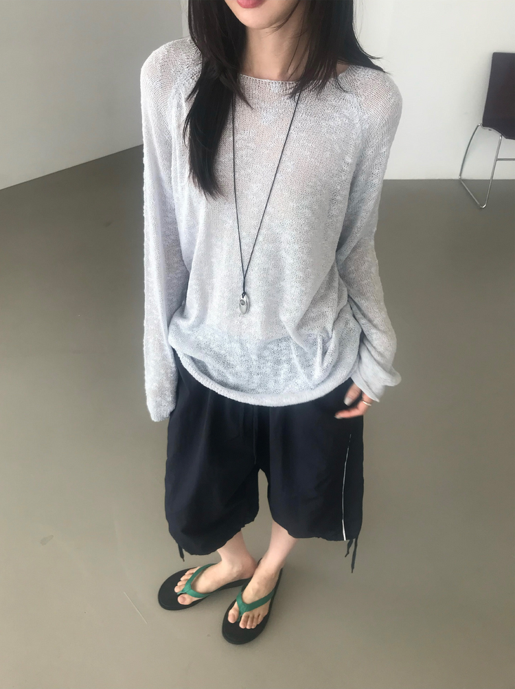 透膚拉克蘭袖針織上衣
