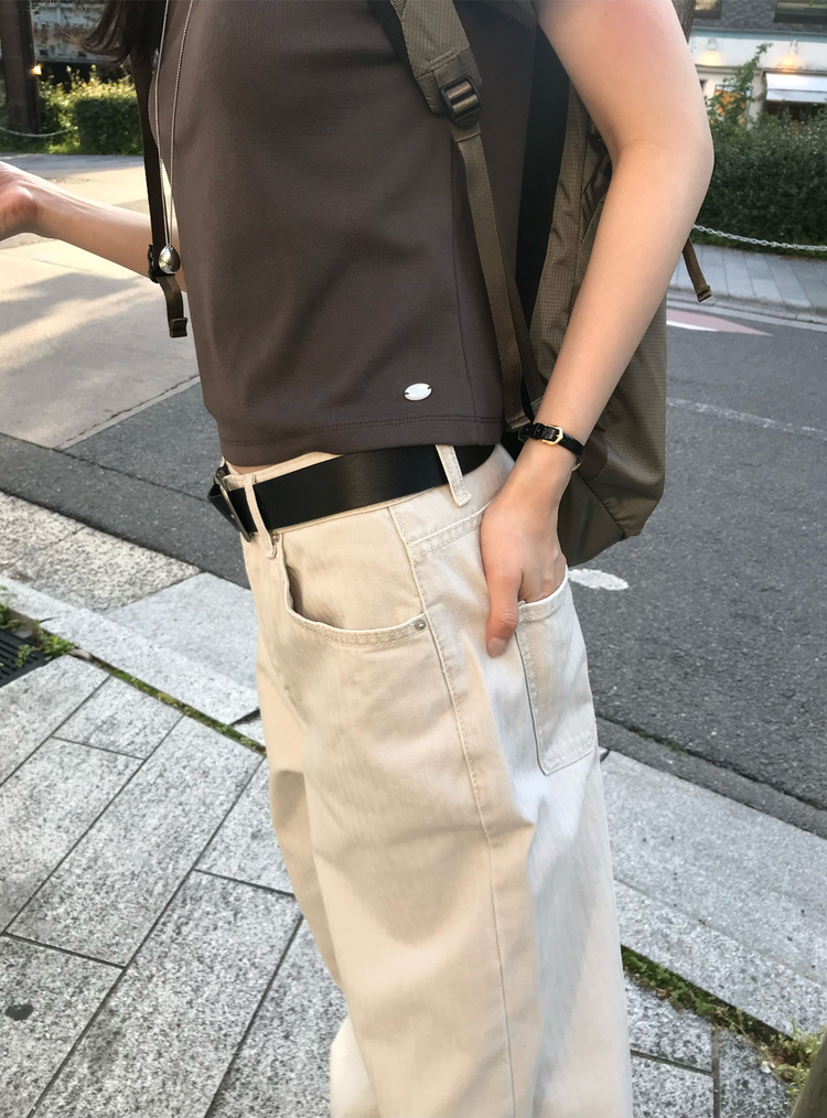 美色暗條紋細節直褲