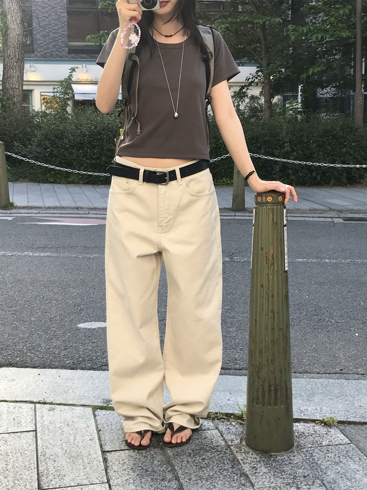 美色暗條紋細節直褲