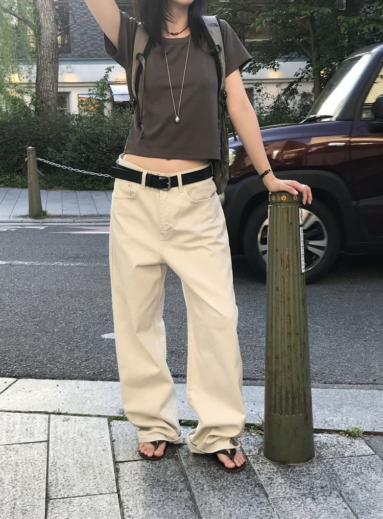 美色暗條紋細節直褲