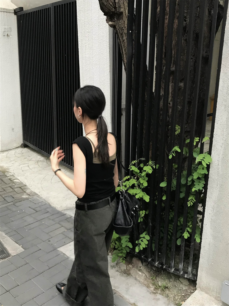 復古壓線細節工裝直褲