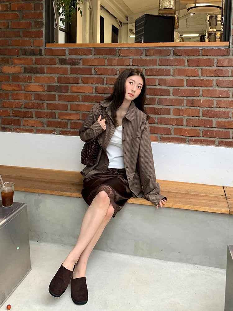 美色光澤蕾絲細節中裙