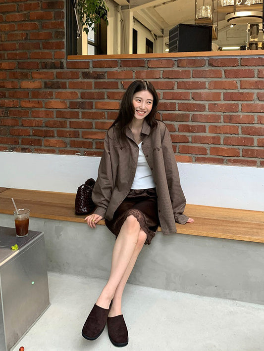 美色光澤蕾絲細節中裙