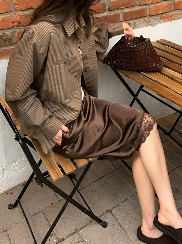 美色光澤蕾絲細節中裙