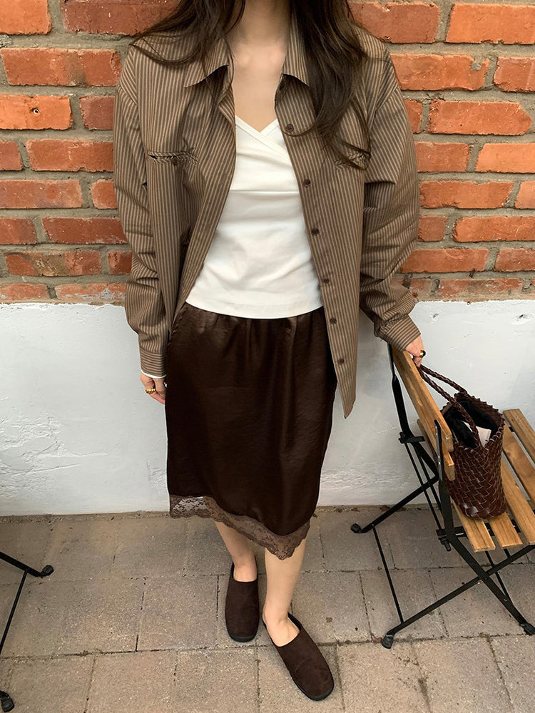 美色光澤蕾絲細節中裙