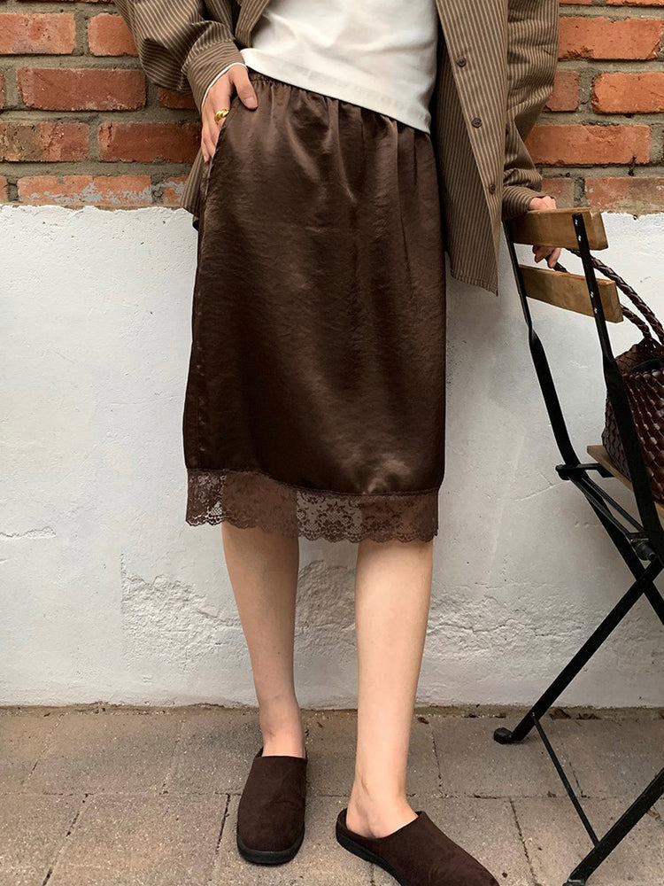 美色光澤蕾絲細節中裙