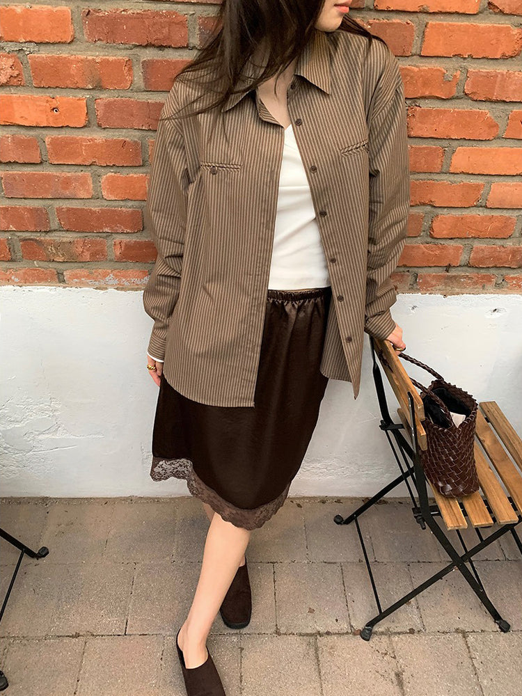 美色光澤蕾絲細節中裙