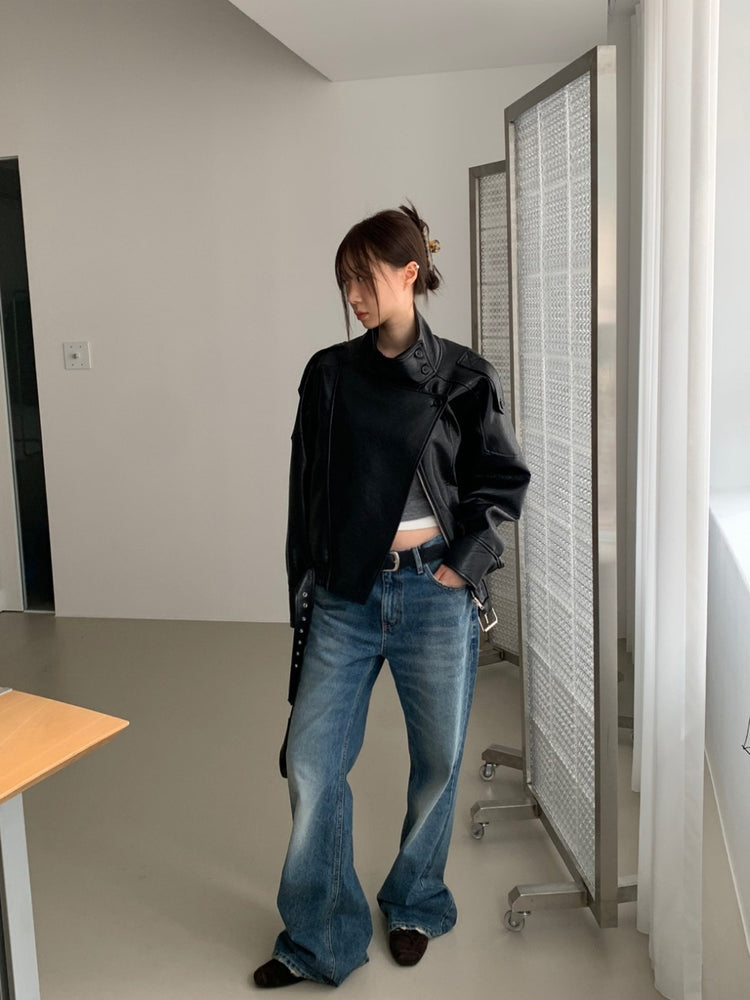 復古美刷色破爛細節牛仔褲