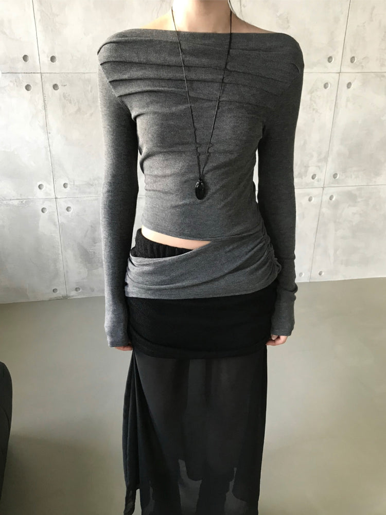 美肩側露腰細節上衣