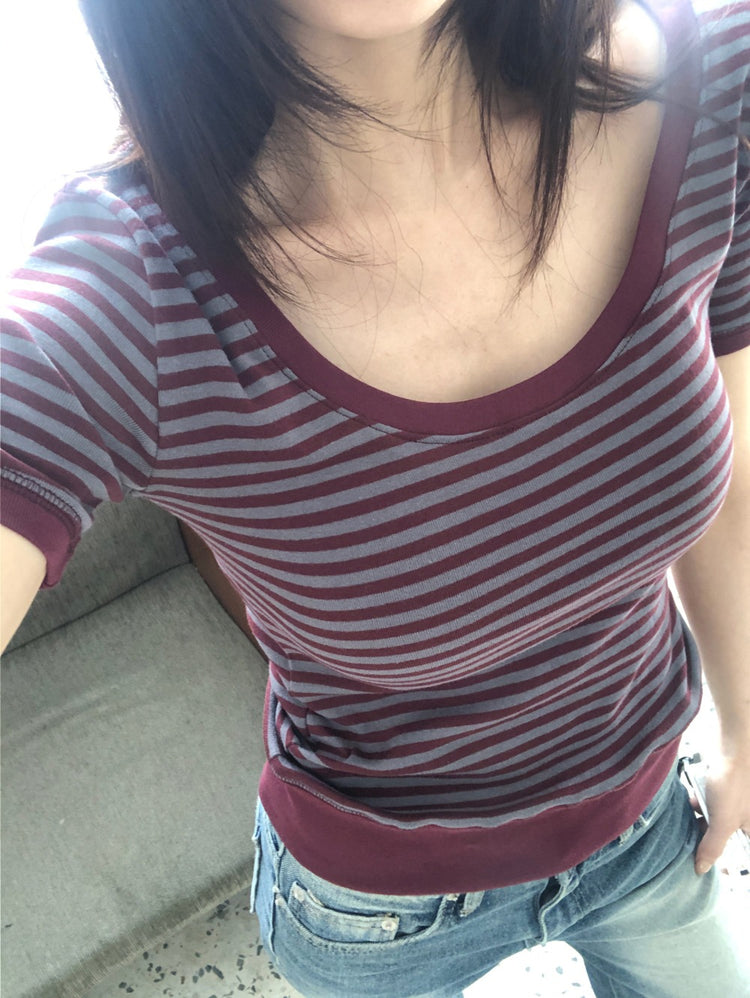 條紋束口修身細節上衣