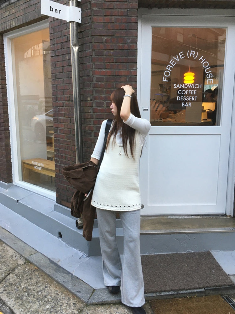 鐵扣細節縷空針織連身裙