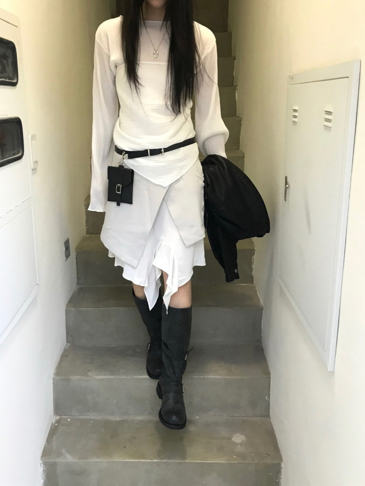 壓褶紋理三角巾兩件式上衣