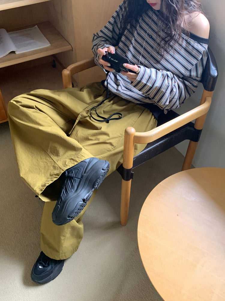 休閒雙壓褶寬鬆闊褲