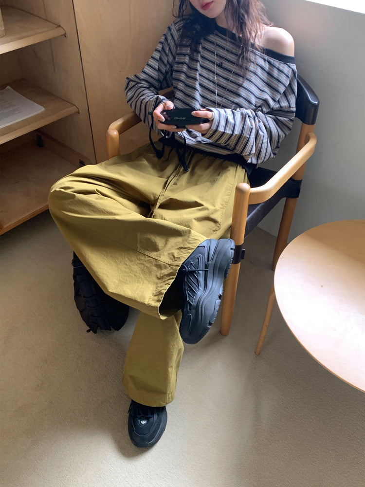 休閒雙壓褶寬鬆闊褲