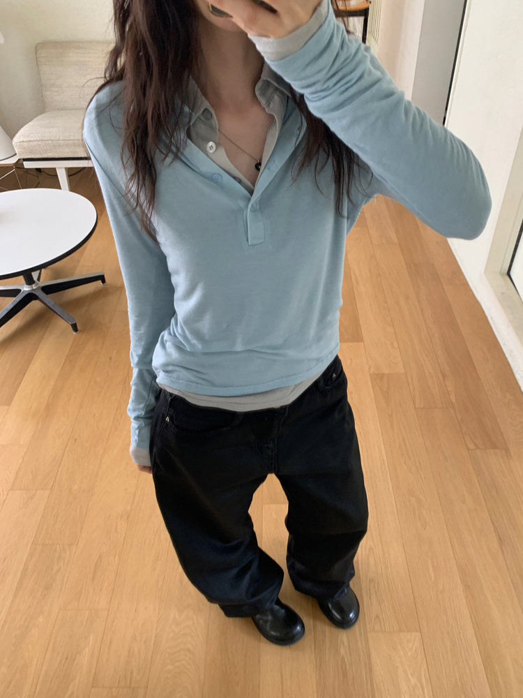 微透翻領扣鈕細節上衣