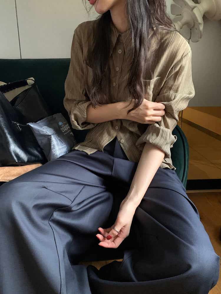 側壓線弧形細節廓形西褲