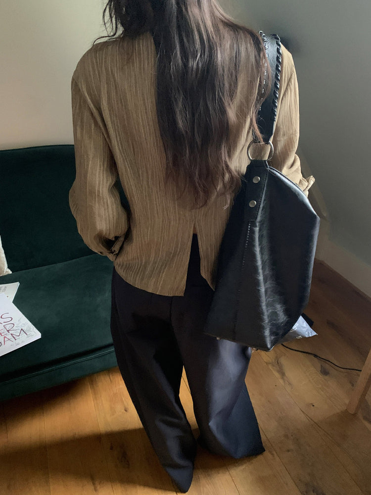 側壓線弧形細節廓形西褲