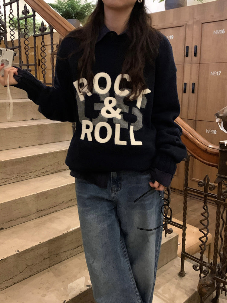 高質字母印花針織毛衣