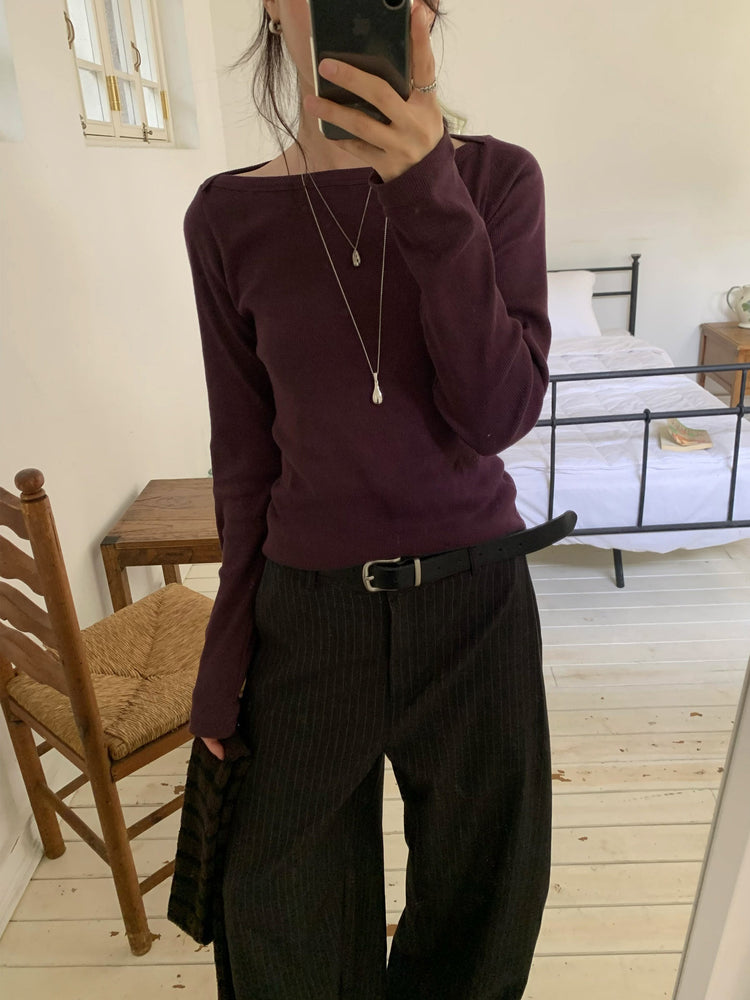 Fw ver.條紋側壓褶細節直褲