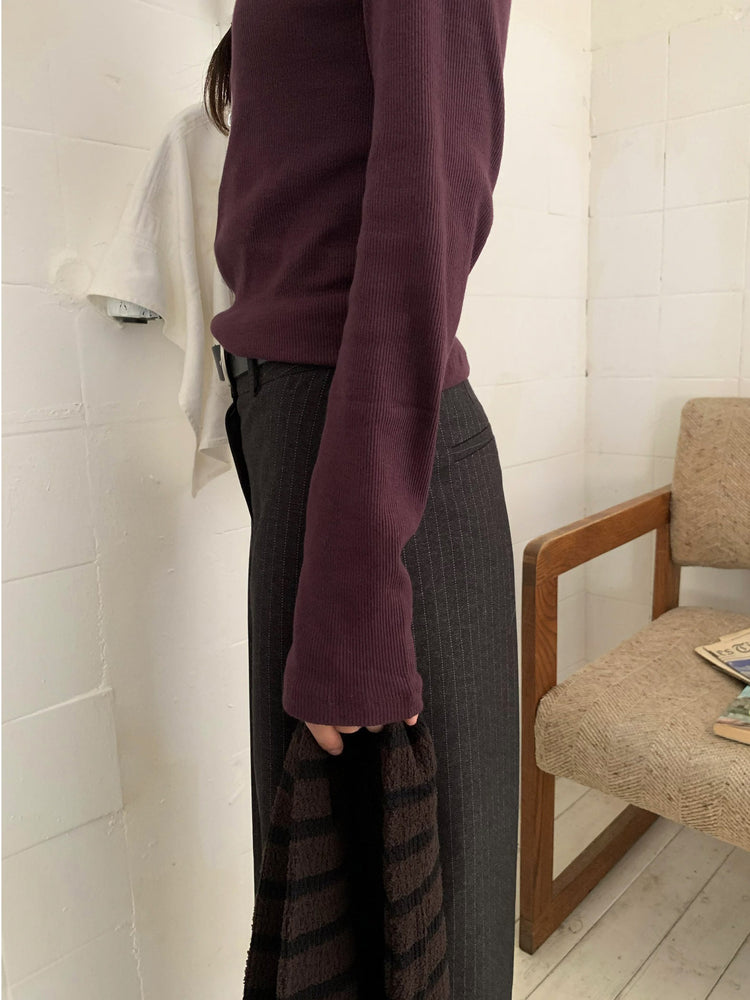 Fw ver.條紋側壓褶細節直褲